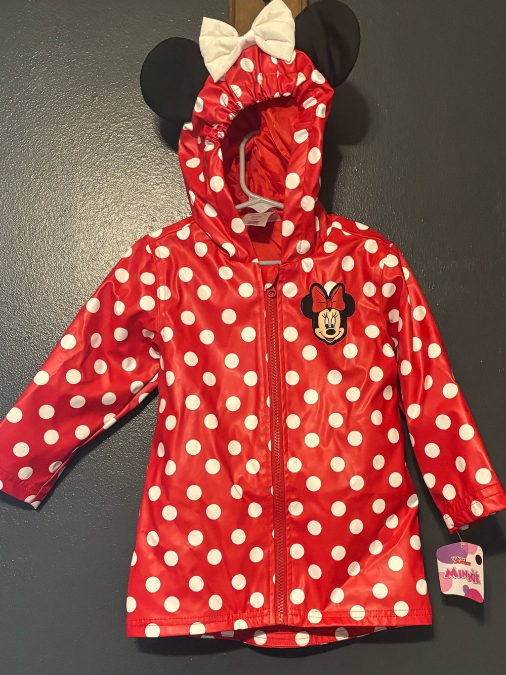 Disney Red White Polka Dot Minnie Mouse Raincoat with Ears